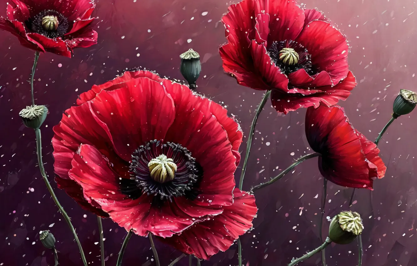 Photo wallpaper flowers, red, Mac, Maki, Red poppy, The poppy flower