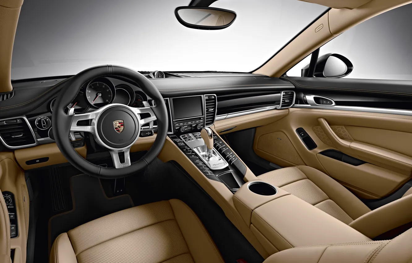 Photo wallpaper interior, leather, Porsche, the wheel, Panamera, Porsche, Panamera, torpedo