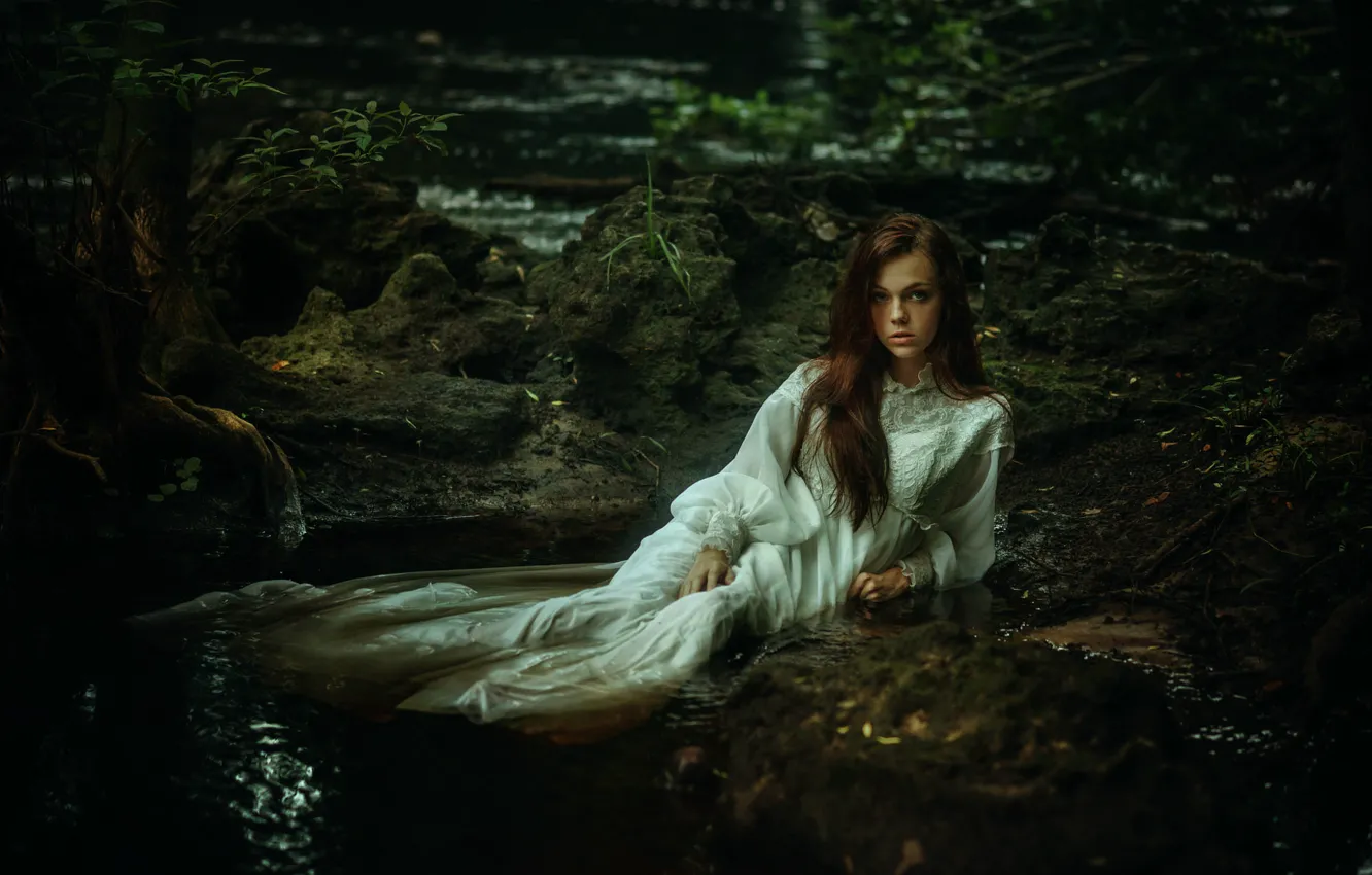 Photo wallpaper girl, stream, dress, the beauty, Ariel, TJ Drysdale