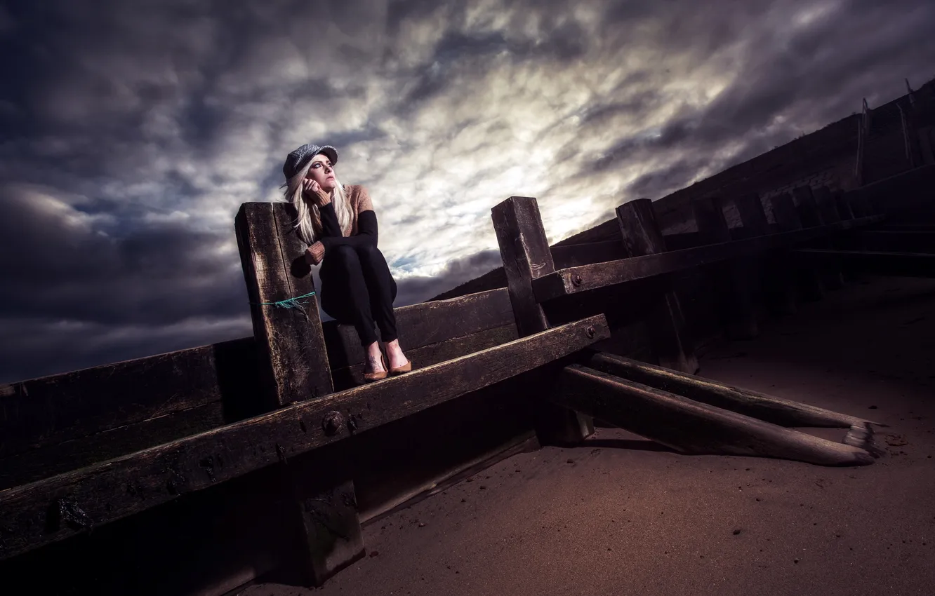 Photo wallpaper girl, night, mood