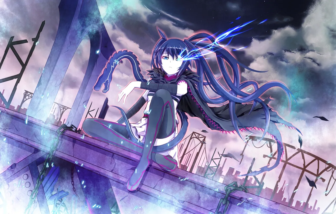 Photo wallpaper girl, sitting, black rock shooter, long hair, mato kuroi