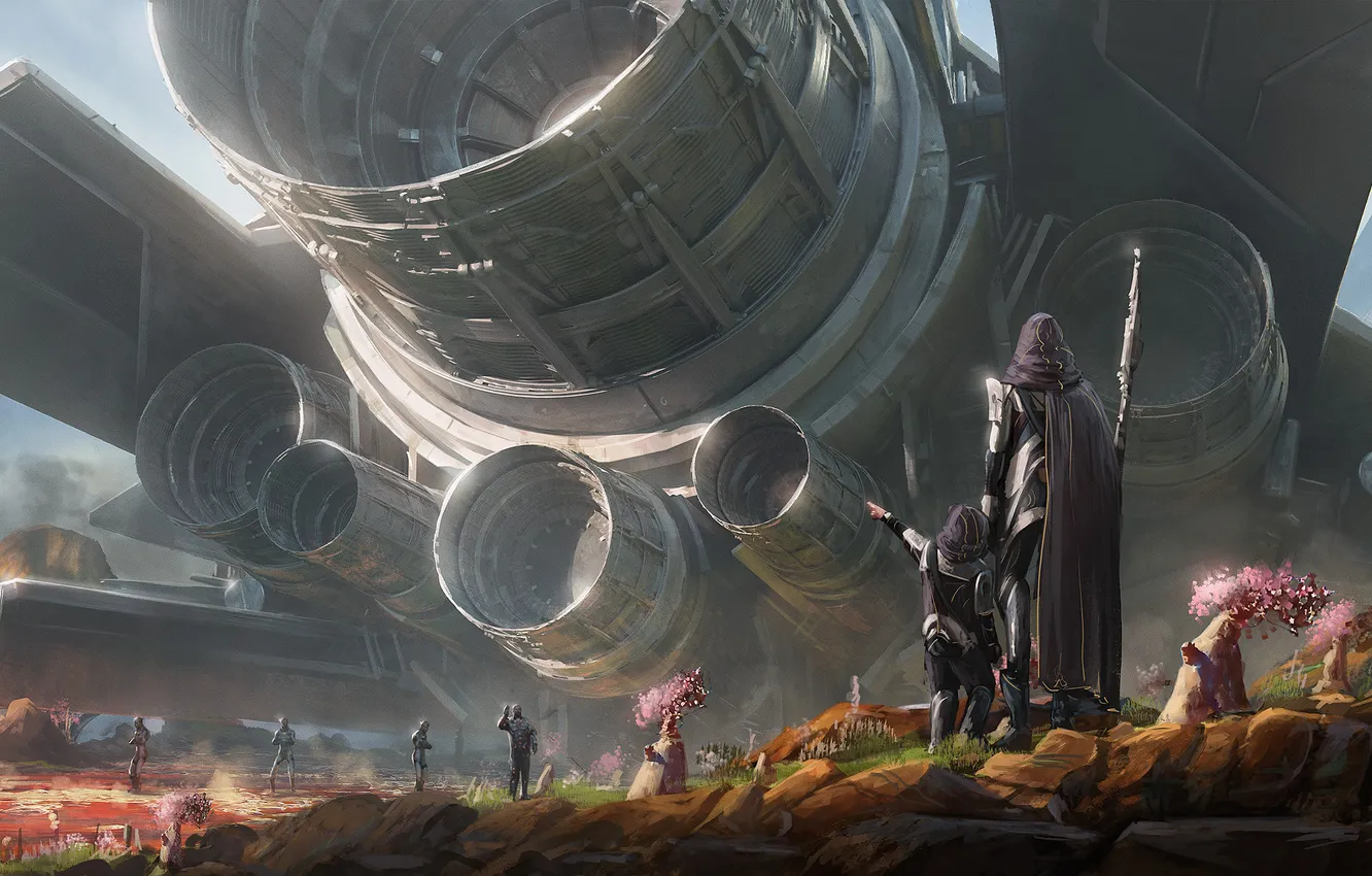 Photo wallpaper fantasy, science fiction, spaceship, sci-fi, digital art, artwork, environment, crash