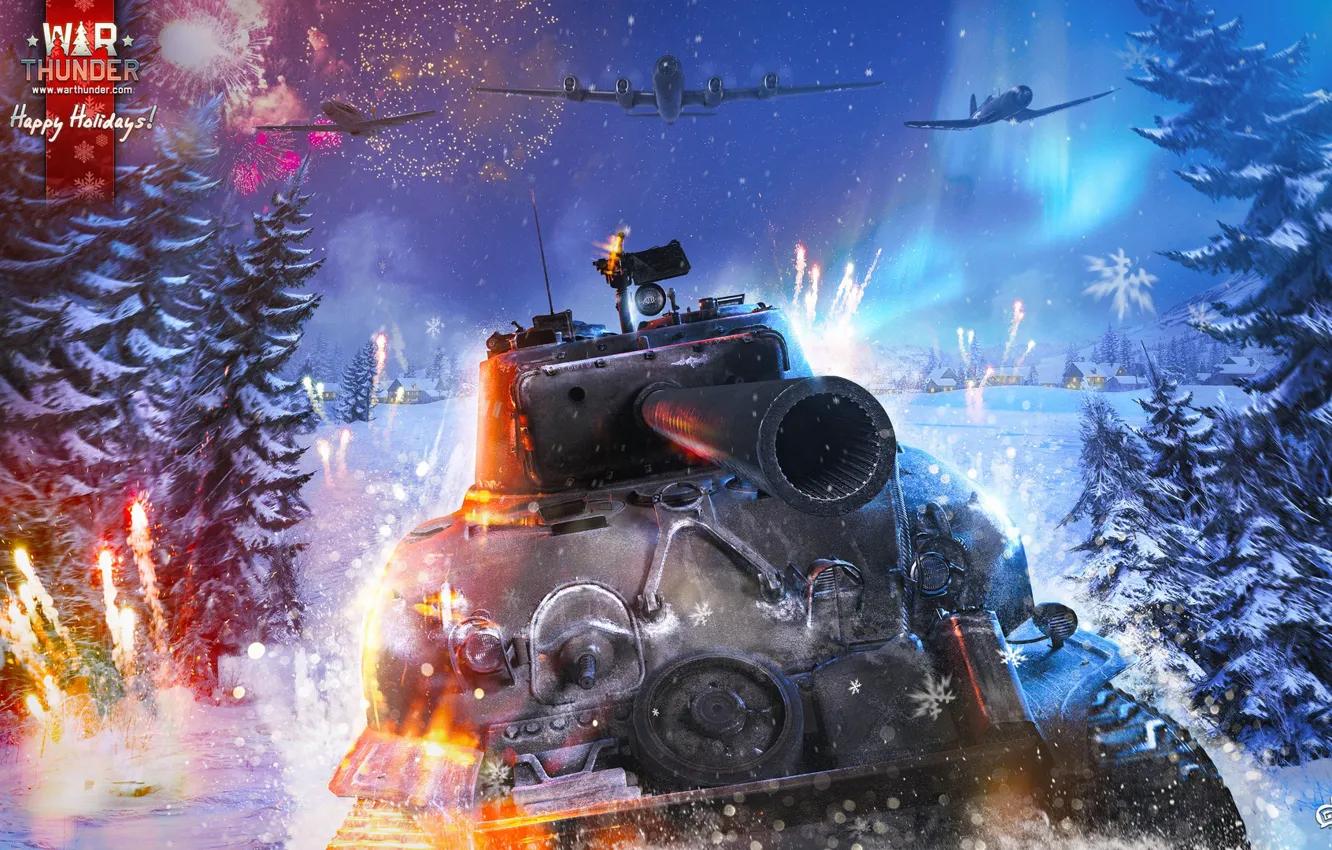 Photo wallpaper ate, tank, the plane, happy new year, War Thunder