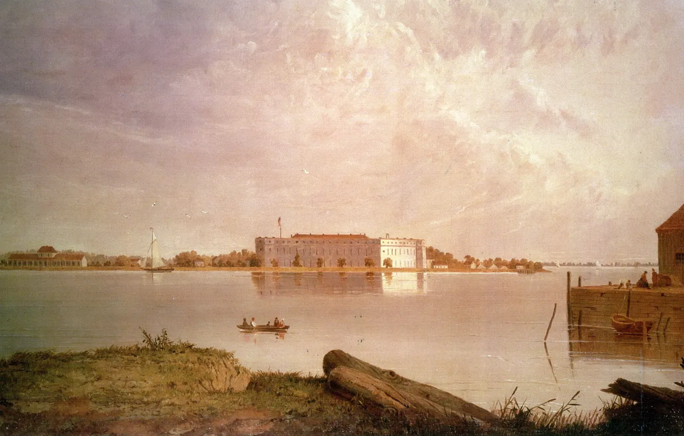 Photo wallpaper Deleware river, fortification, america, Seth Eastman, 1870, Fort Deleware, harbour, fort