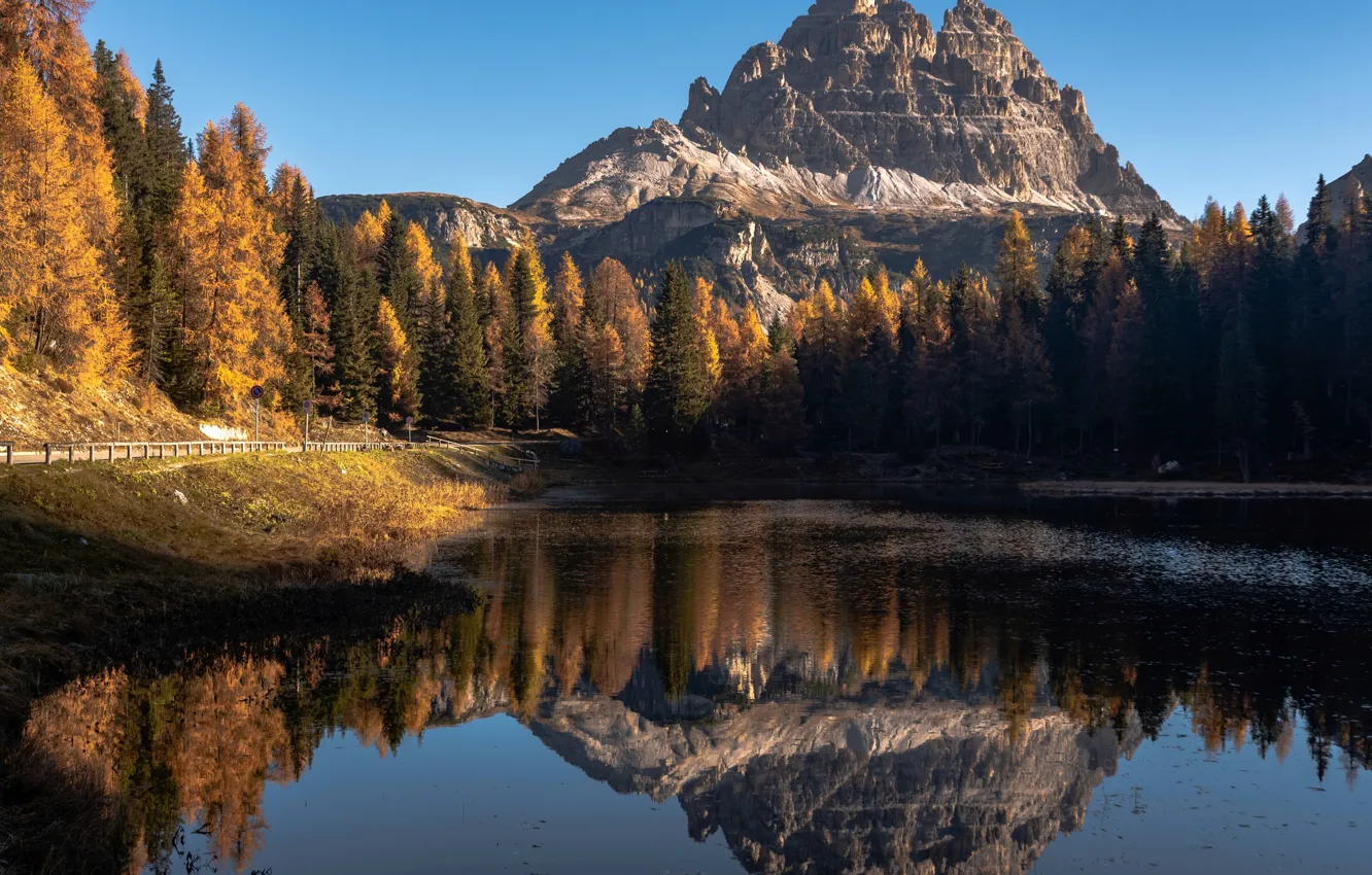 Photo wallpaper autumn, forest, landscape, mountains, nature, lake, reflection, Italy