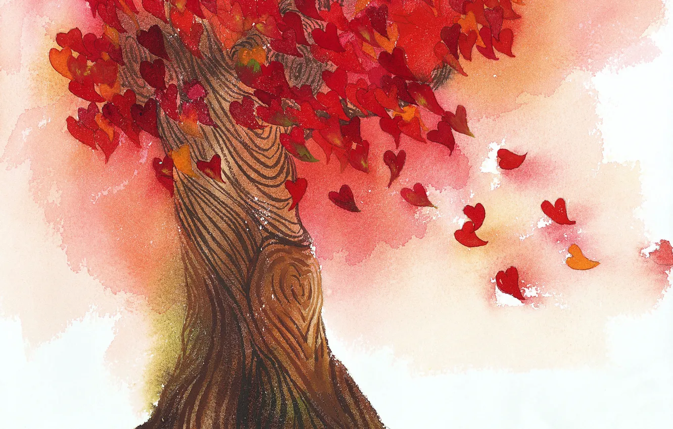 Photo wallpaper leaves, love, tree, heart
