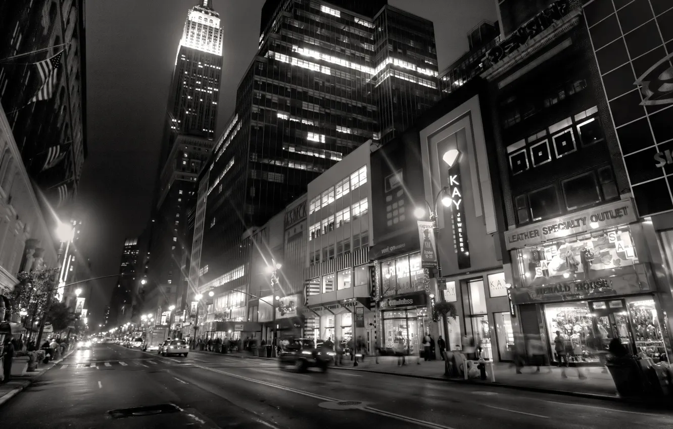 Photo wallpaper night, city, the city, lights, lights, people, building, New York