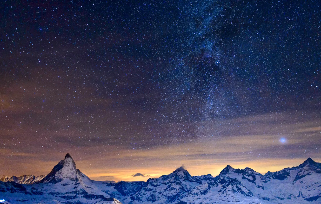 Photo wallpaper the sky, stars, mountains, night, Alps, the milky way