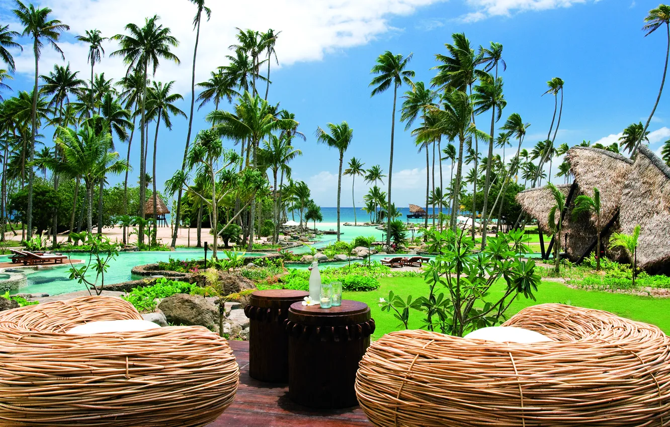 Photo wallpaper beach, palm trees, the ocean, stay, pool, exotic, iddiliya, Fiji