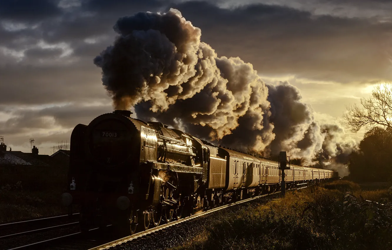 Photo wallpaper light, the engine, railroad