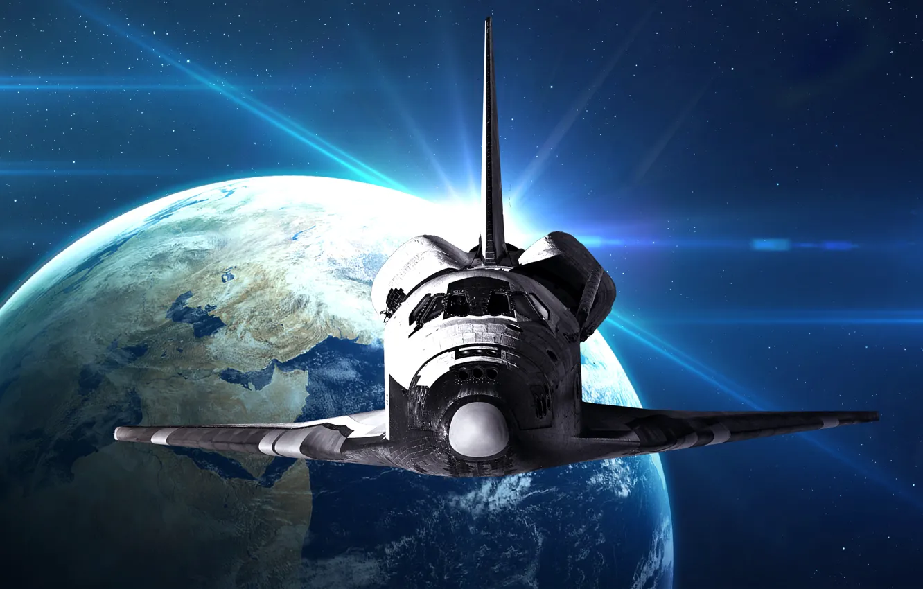 Photo wallpaper spaceship, planet, Space Shuttle Discovery