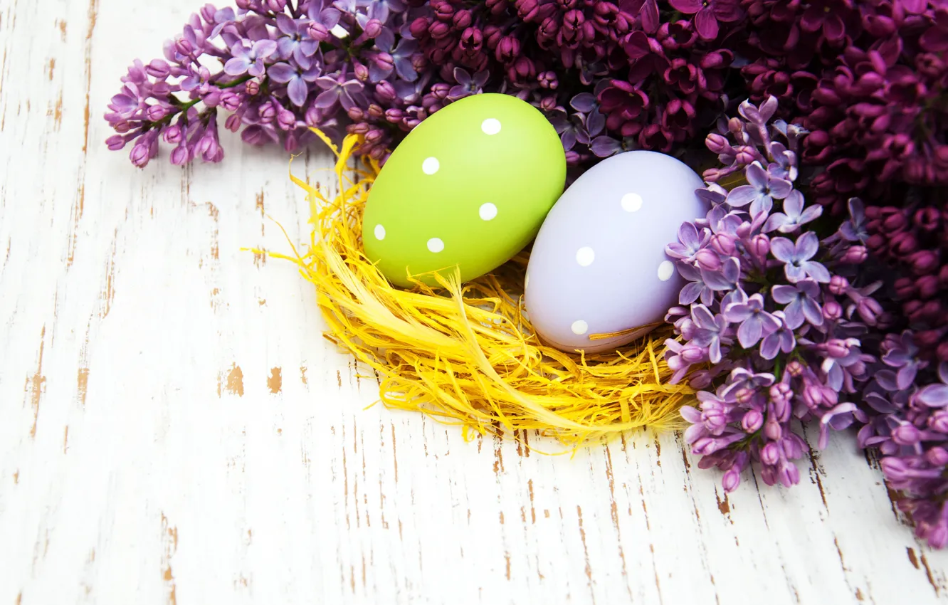 Photo wallpaper flowers, eggs, spring, colorful, Easter, happy, wood, blossom