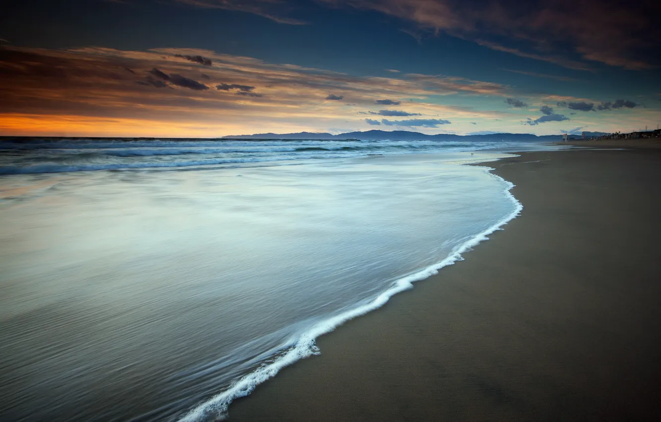 Photo wallpaper sea, landscape, sunset, shore, wave