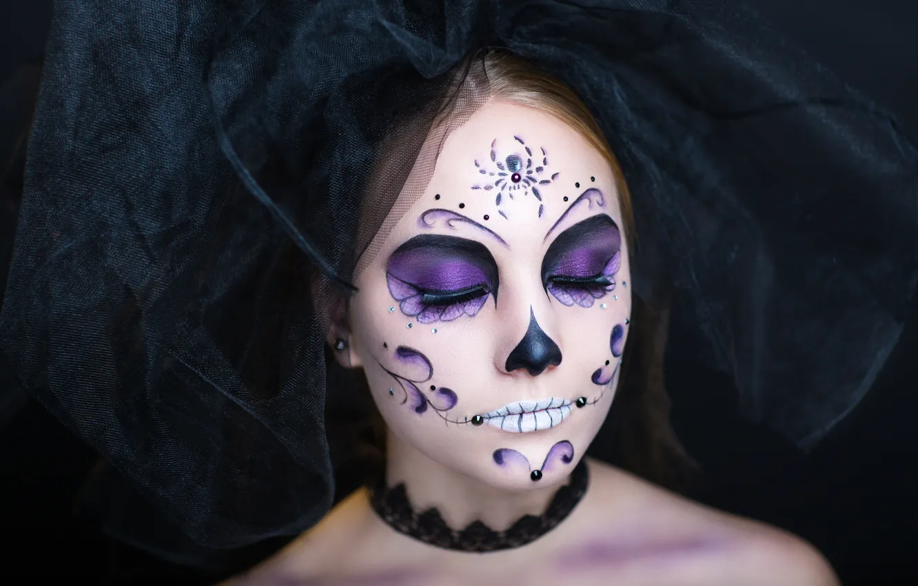 Photo wallpaper woman, brunette, makeup, day of the dead