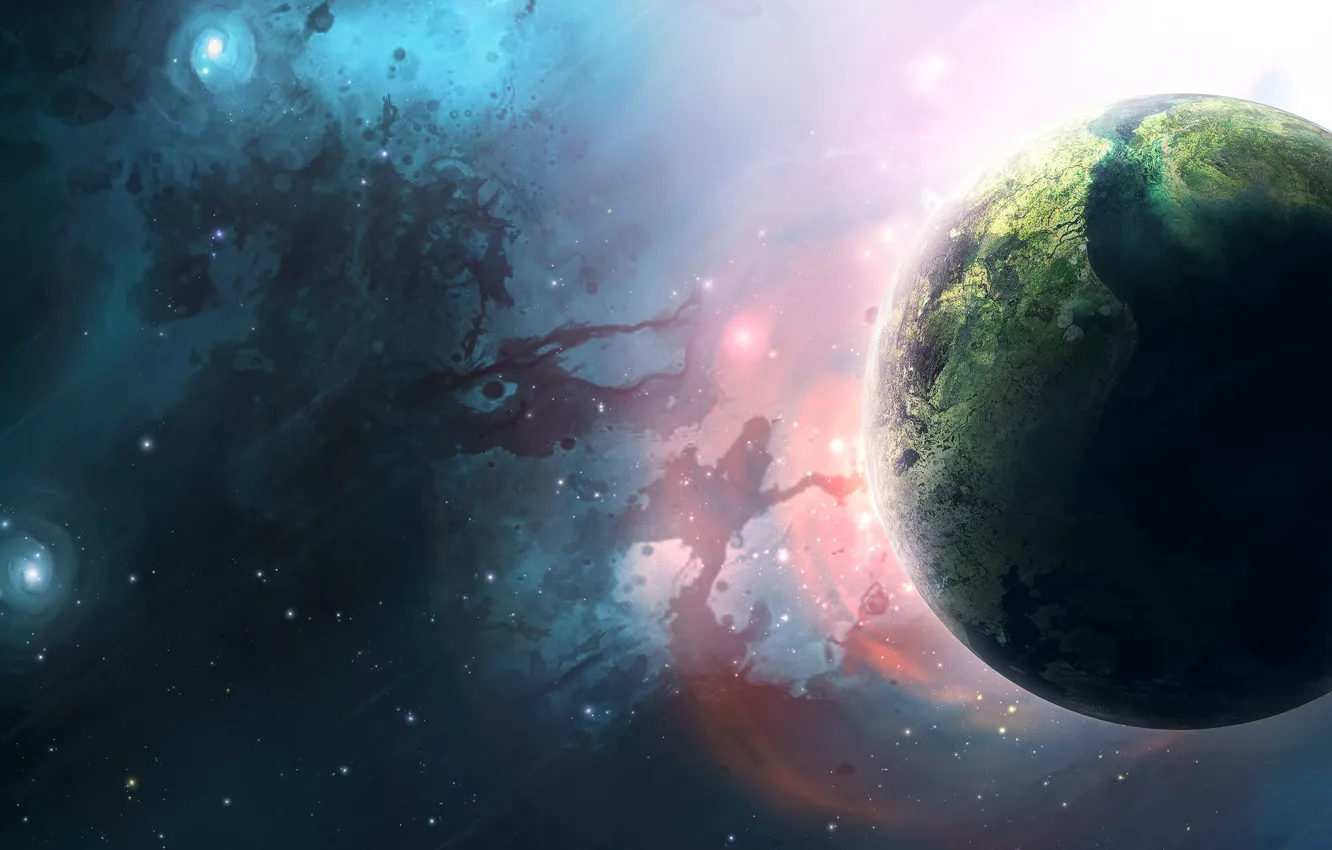 Photo wallpaper Stars, Planet, Planets, Stars, Space, Earth, Blue, Nebula