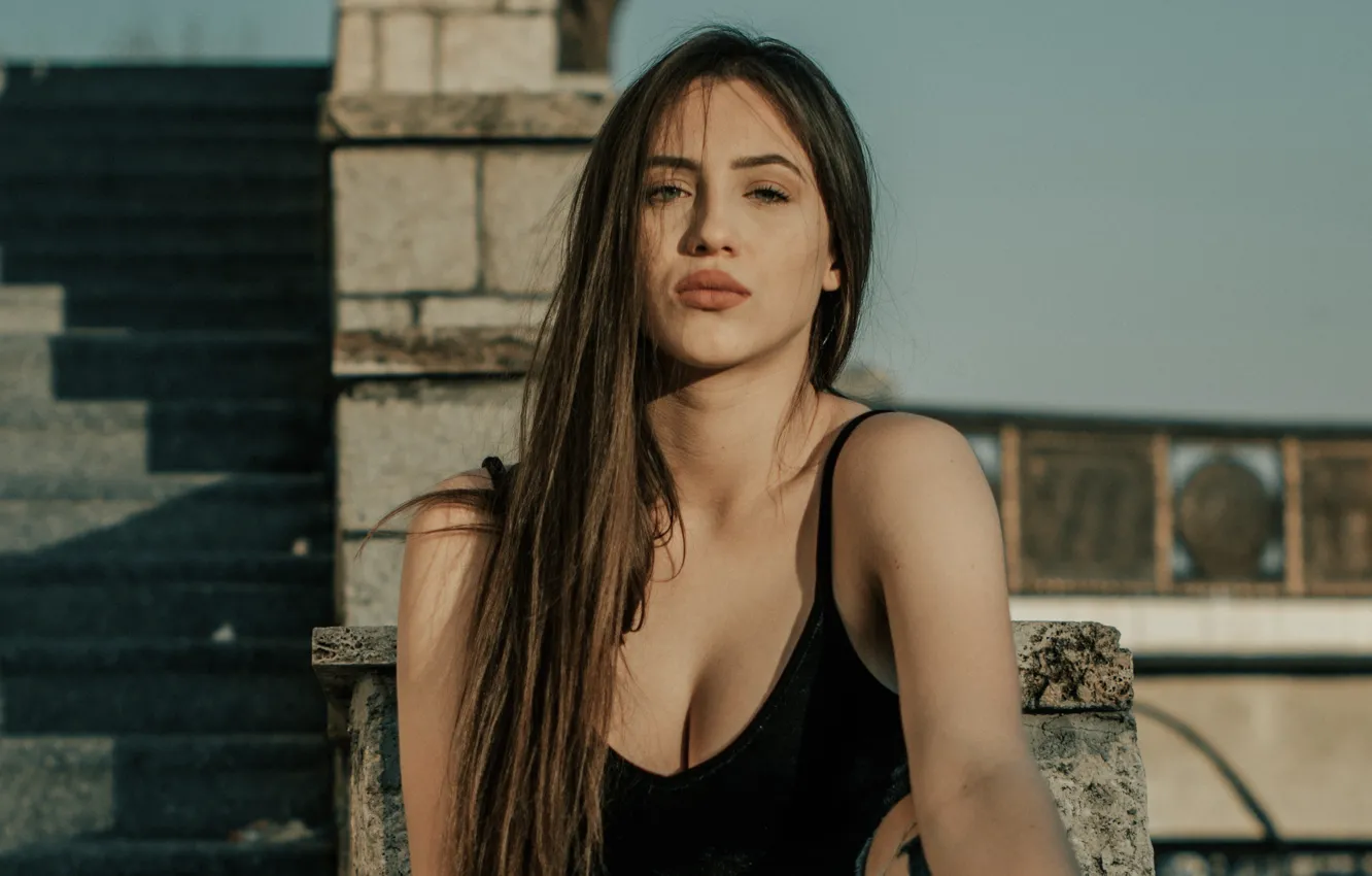 Photo wallpaper look, girl, beauty, Flowing hair