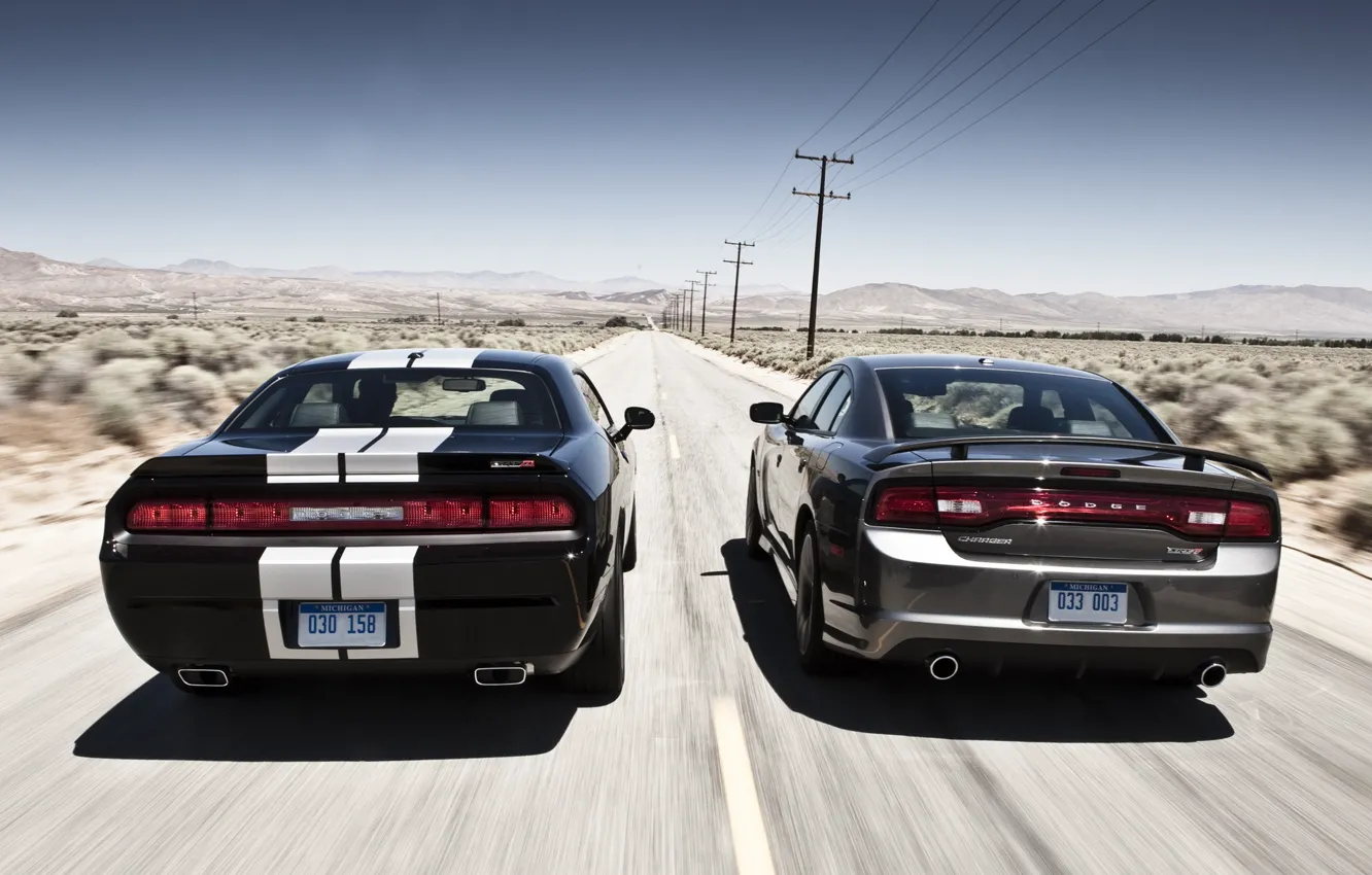 Photo wallpaper the sky, coupe, sedan, Dodge, rear view, dodge, challenger, charger