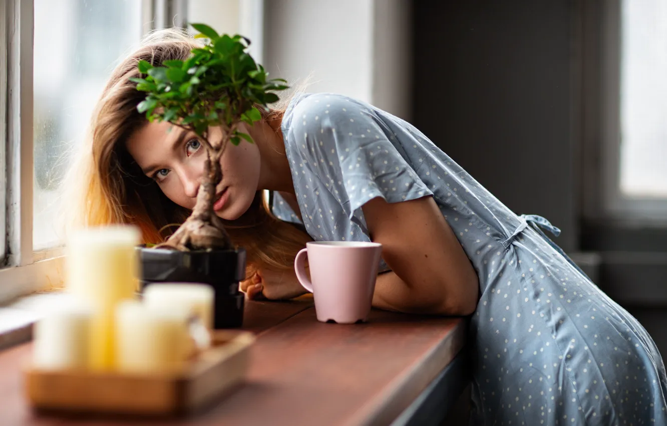 Photo wallpaper look, girl, pose, dress, mug, EIKONAS, Kate Chromia, Kateryna Marchenko