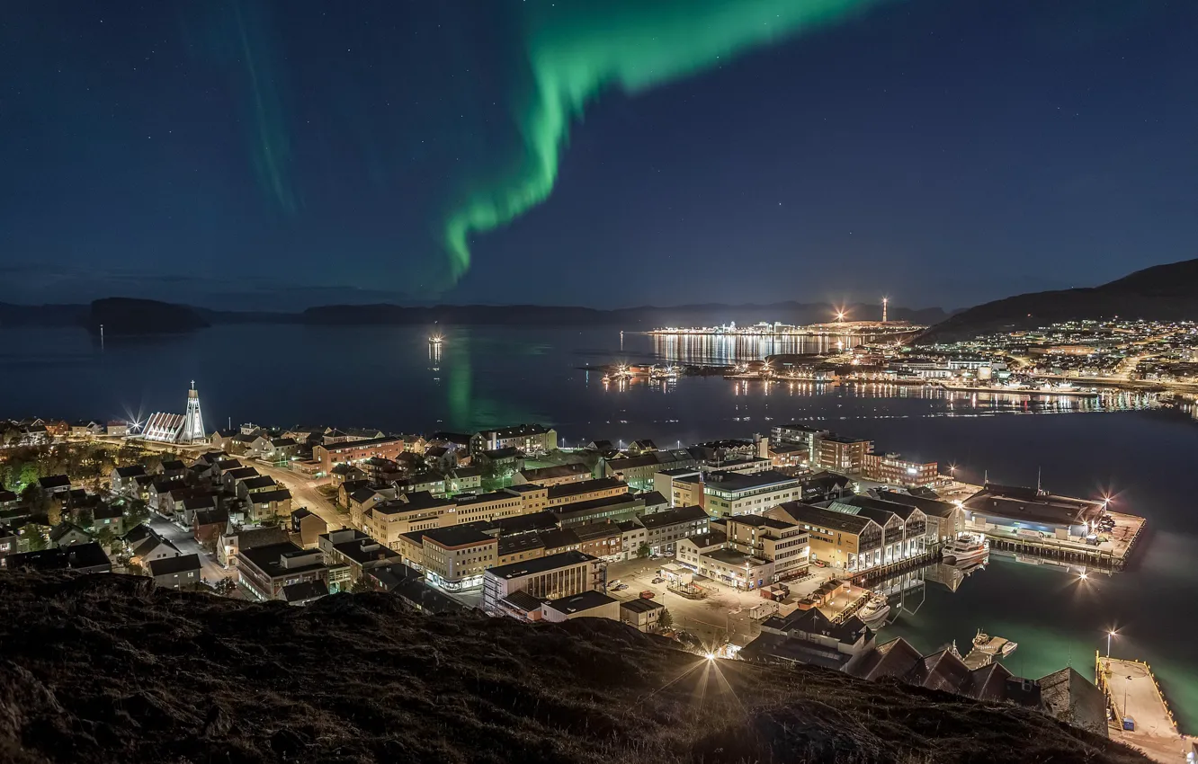 Photo wallpaper lights, Northern lights, Norway, polar lights, Hammerfest