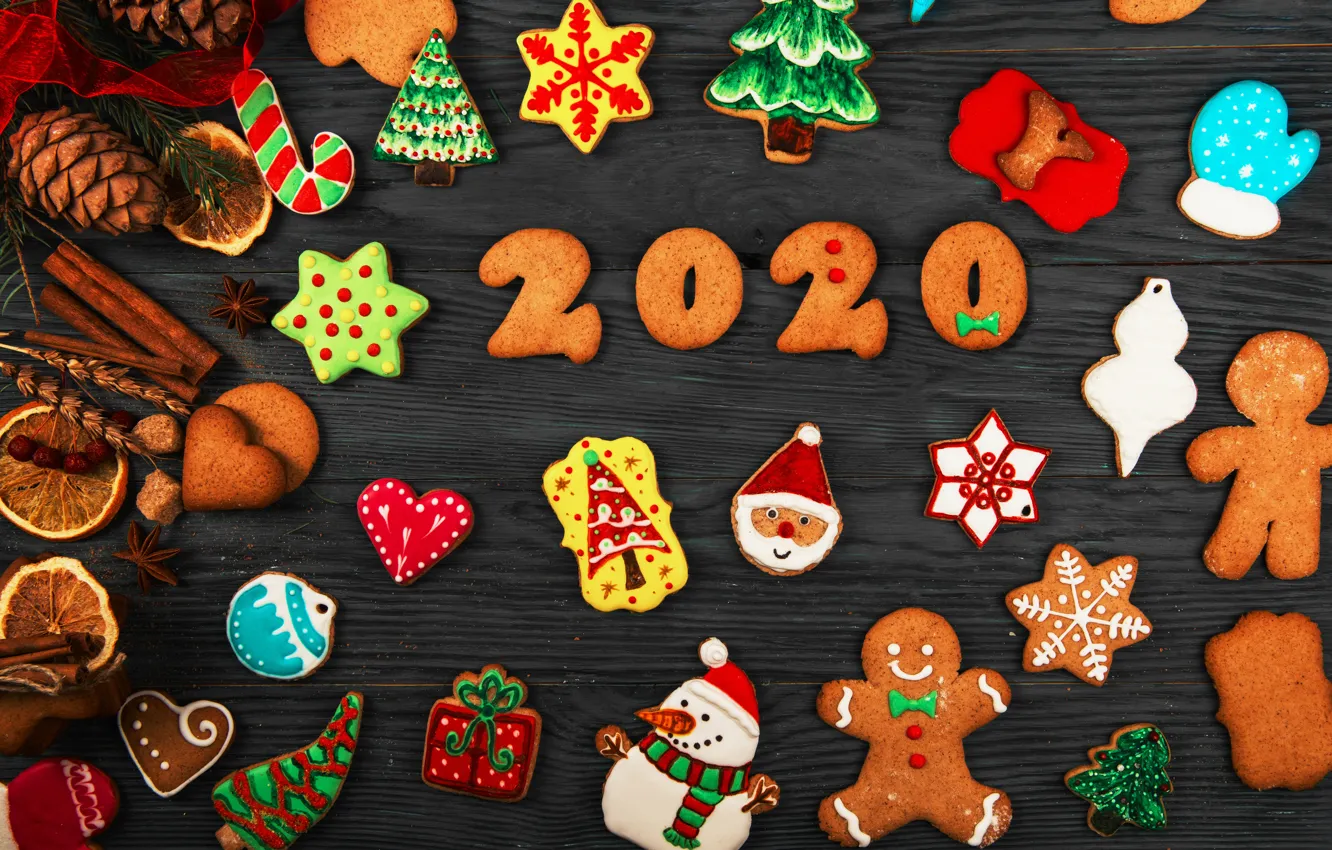 Photo wallpaper new year, cookies, composition, gingerbread, 2020