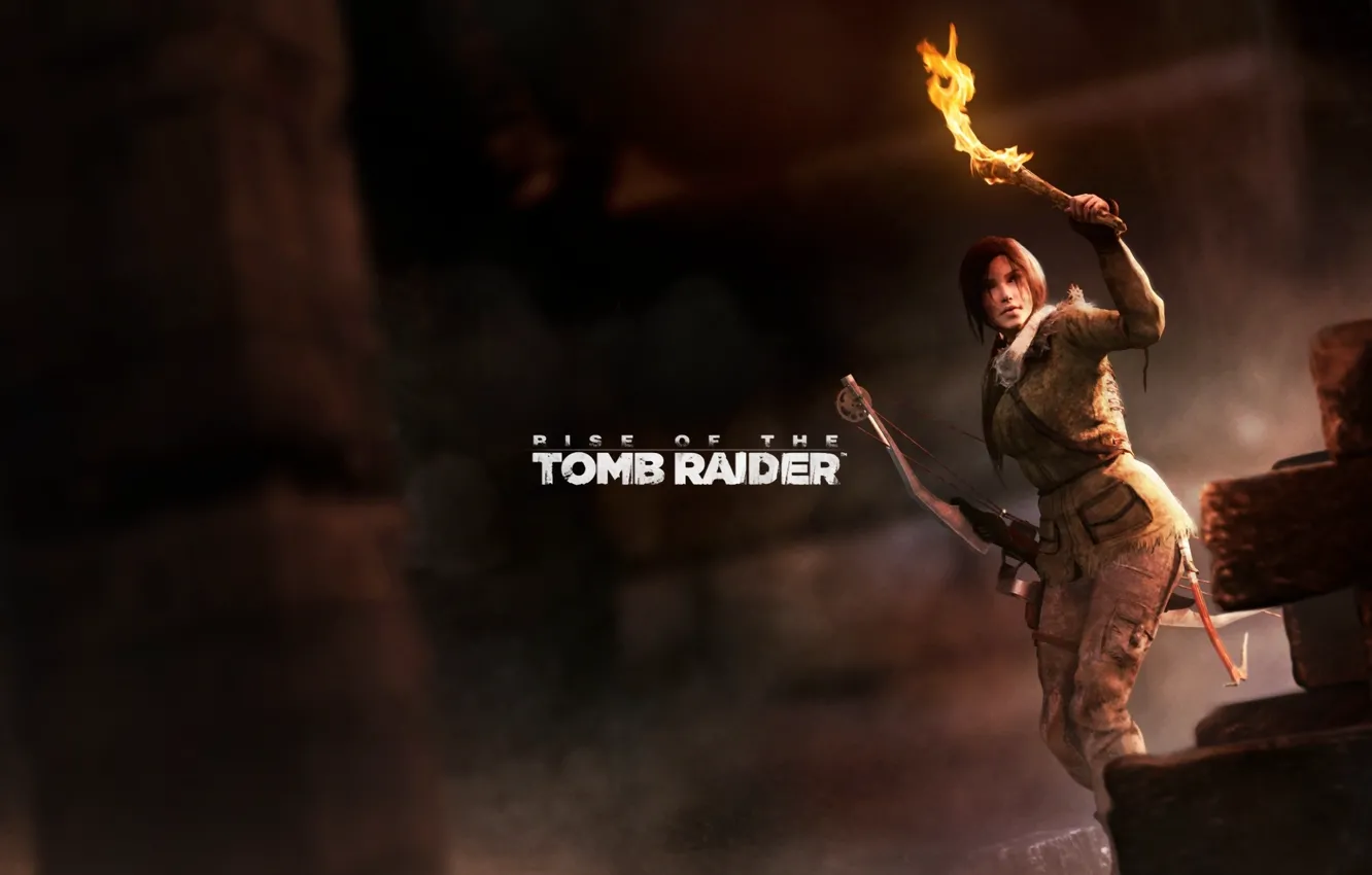 Photo wallpaper bow, torch, Tomb Raider, cave, Lara Croft, Rise of the Tomb Raider