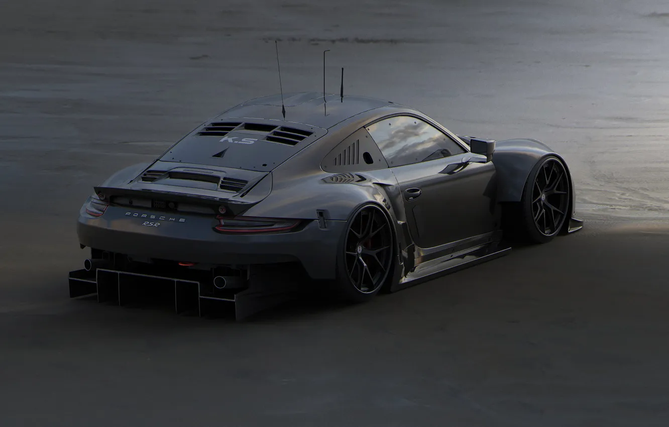 Photo wallpaper design, Porsche 911 RSR, car, back, sand