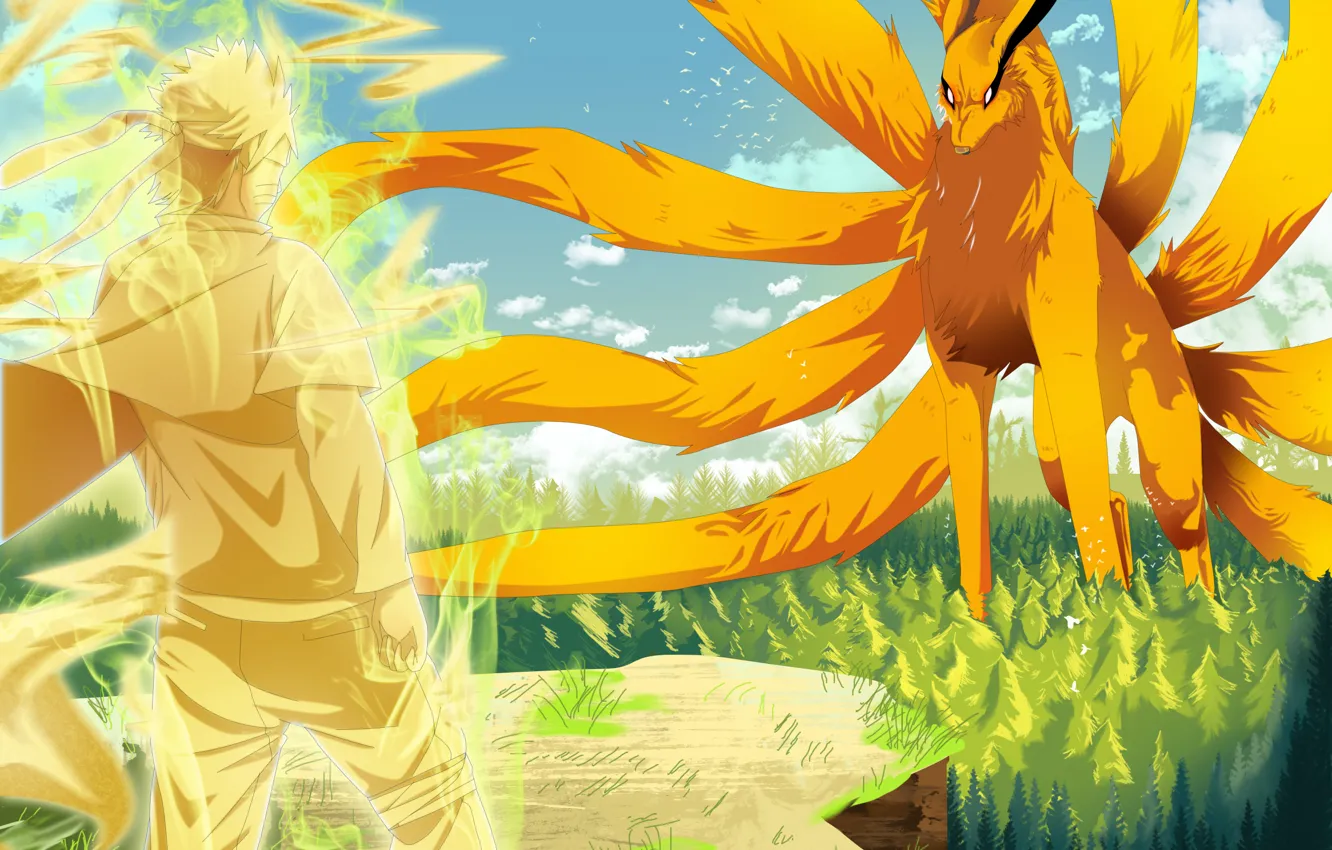 Photo wallpaper forest, the demon, Fox, Anime, guy, Naruto, Naruto, kyubi