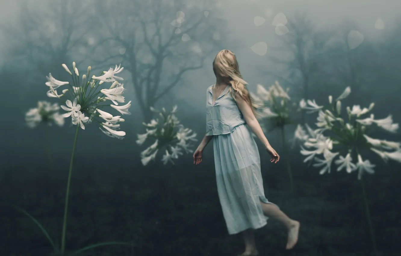 Photo wallpaper girl, flowers, nature