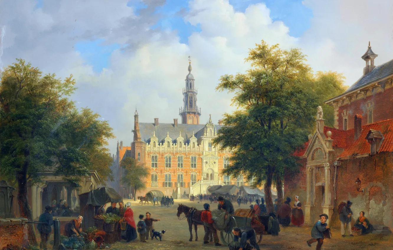 Photo wallpaper Home, Horse, People, Amsterdam, Bartholomeus Johannes van Hove, Street scene, Dutch artist, Bartholomeus Johannes van …