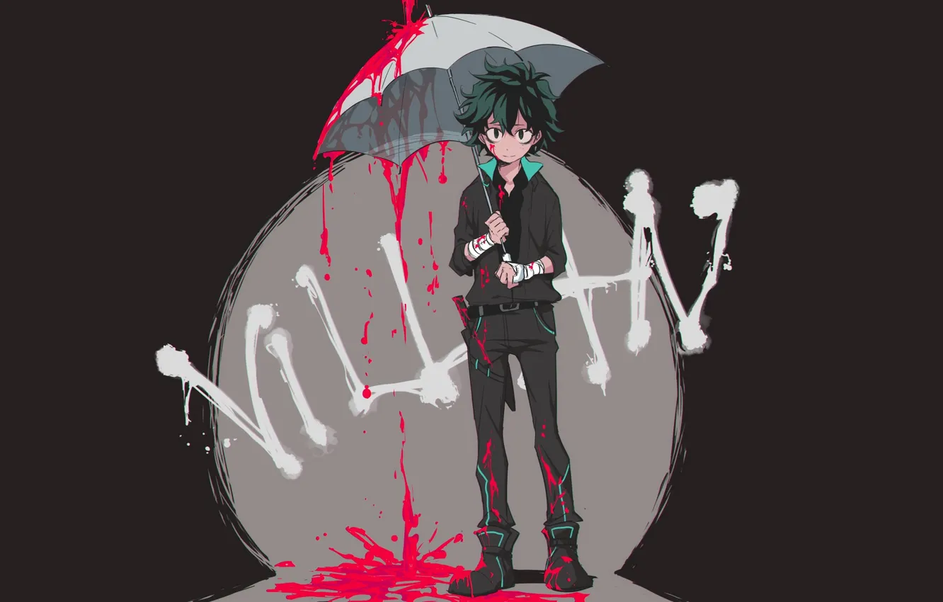 Photo wallpaper look, blood, umbrella, guy, Boku no Hero Academy, Midori Isuku, My heroic academia, Izuku Midoriya