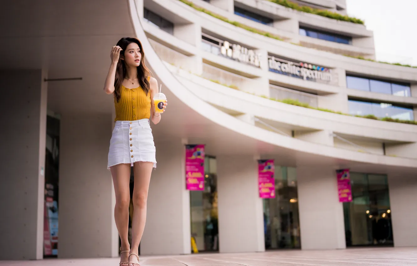 Photo wallpaper girl, sweetheart, skirt, slim, legs, Asian, minianka