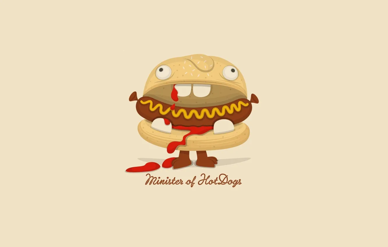 Photo wallpaper minimalism, humor, cartoon, hot dog