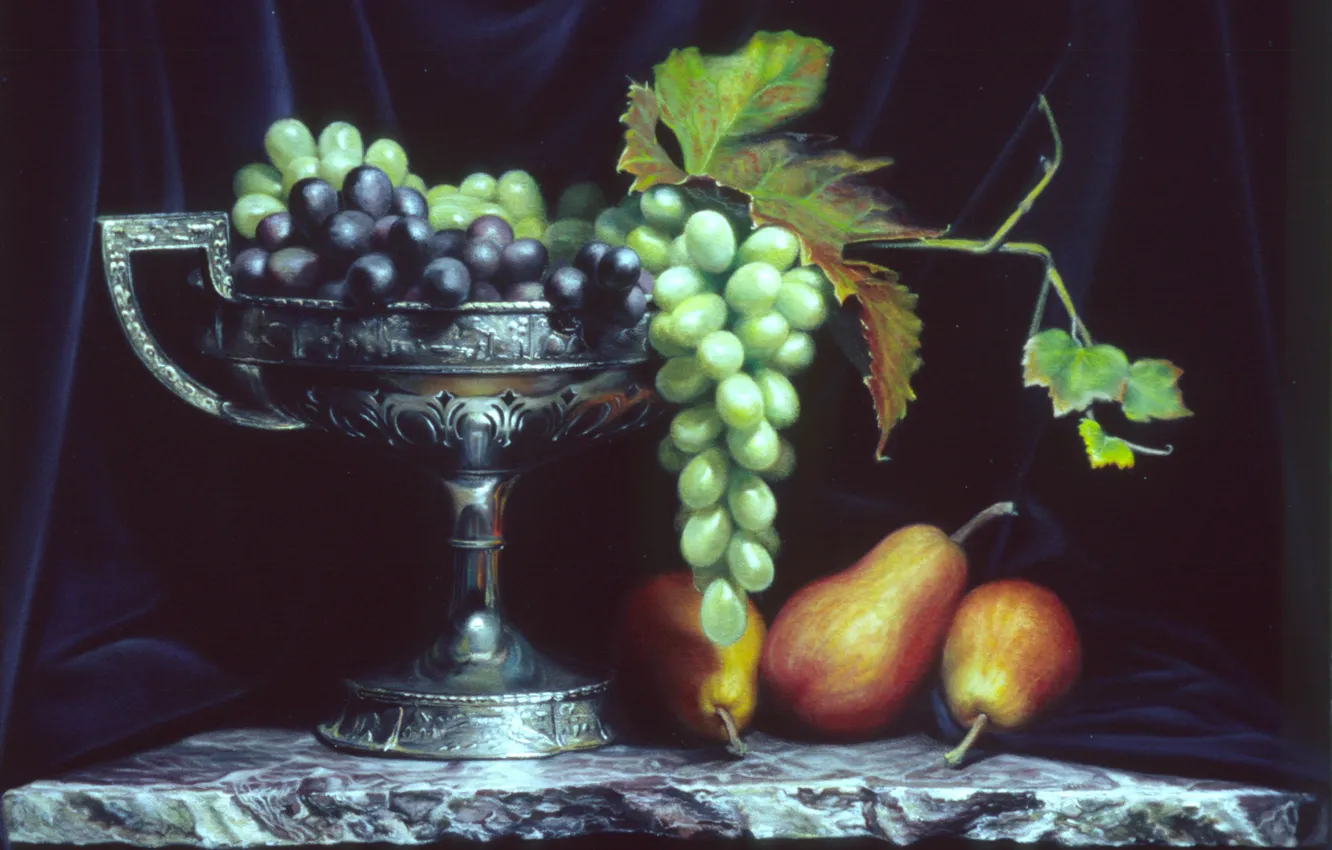 Photo wallpaper leaves, grapes, pear, Cup
