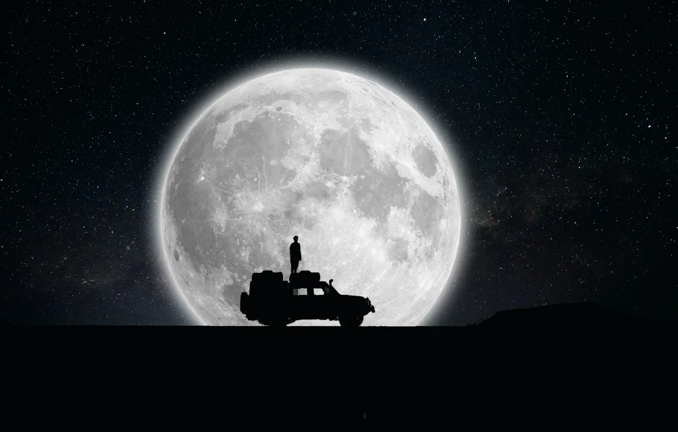 Photo wallpaper people, The moon, silhouette, car