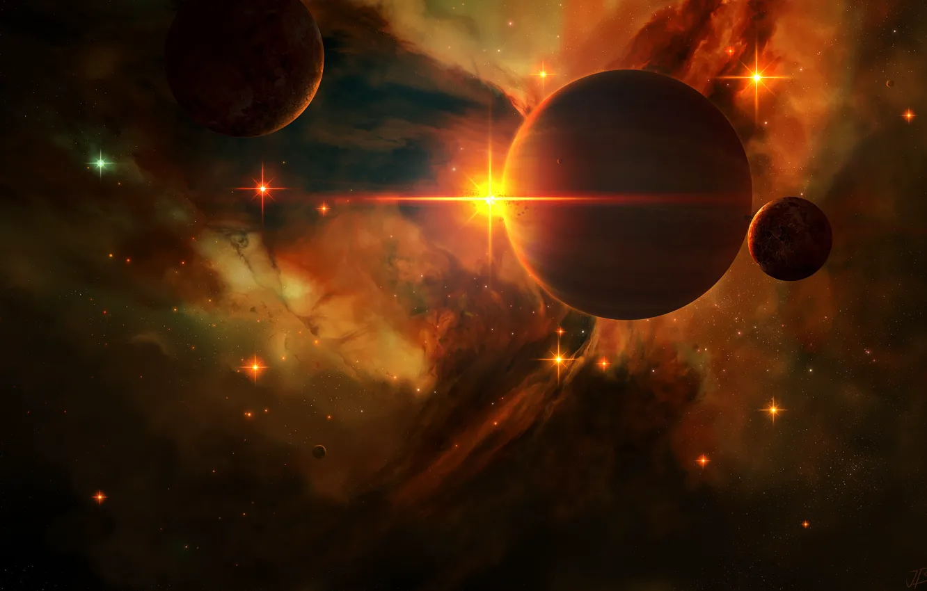 Photo wallpaper space, stars, nebula, fiction, planet, satellite, art, space