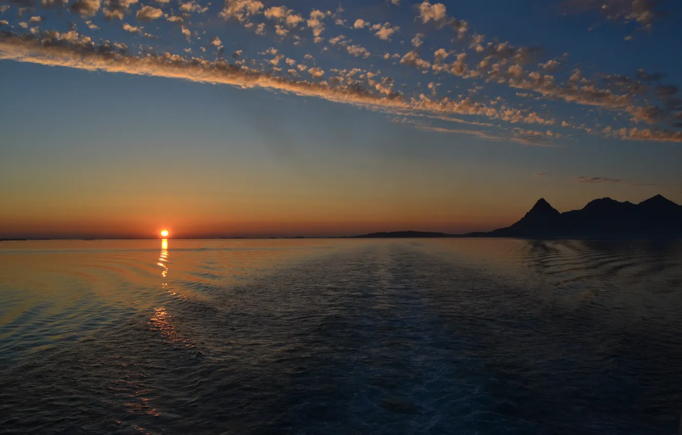 Photo wallpaper the sun, sunset, mountains, Norway, obloka