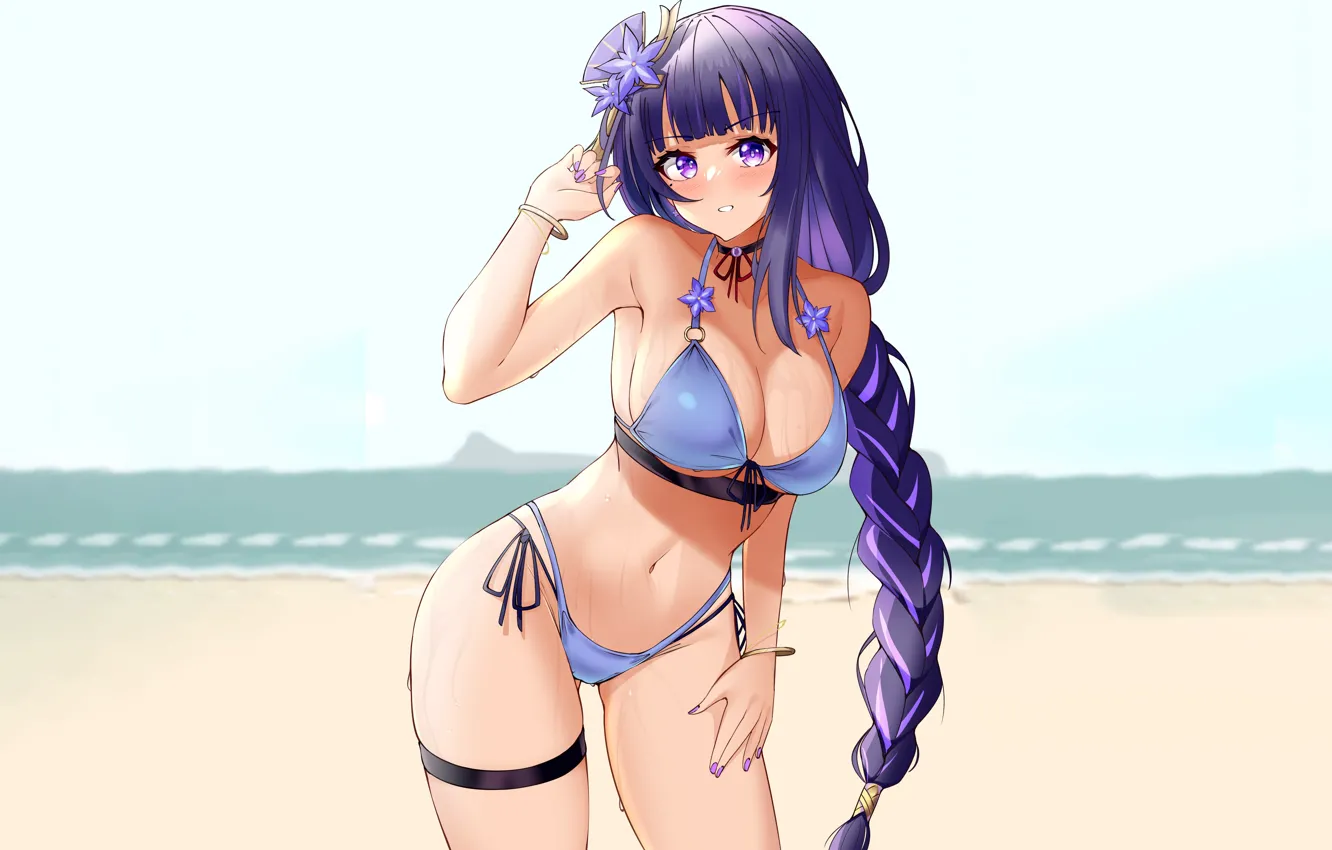 Photo wallpaper girl, sexy, wet, cleavage, long hair, boobs, anime, beautiful