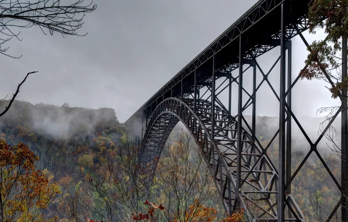 Photo wallpaper Bridge, Autumn, Fog, Energo5, Overcast