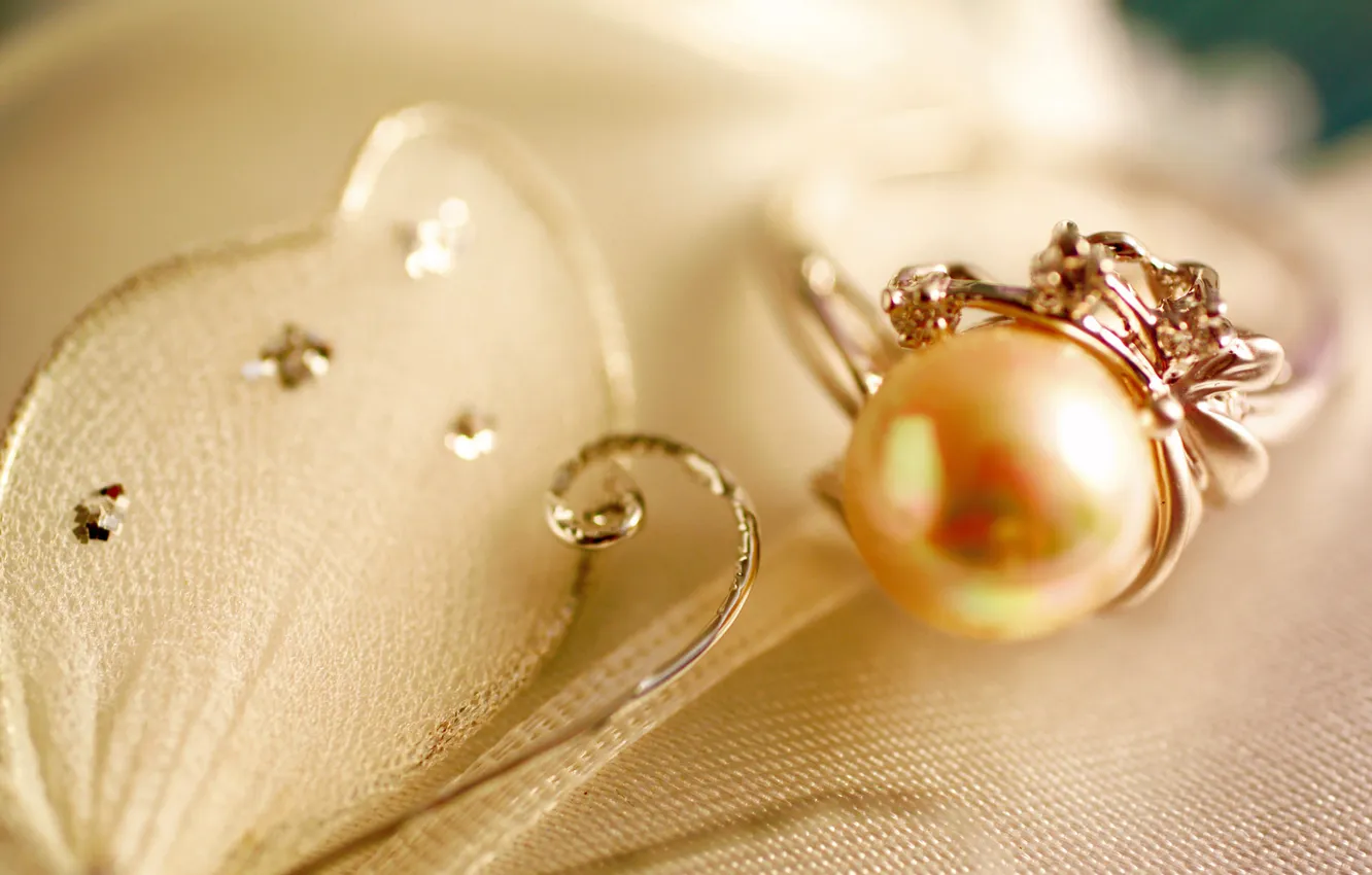 Photo wallpaper white, macro, decoration, ring, fabric, pearl, pearl