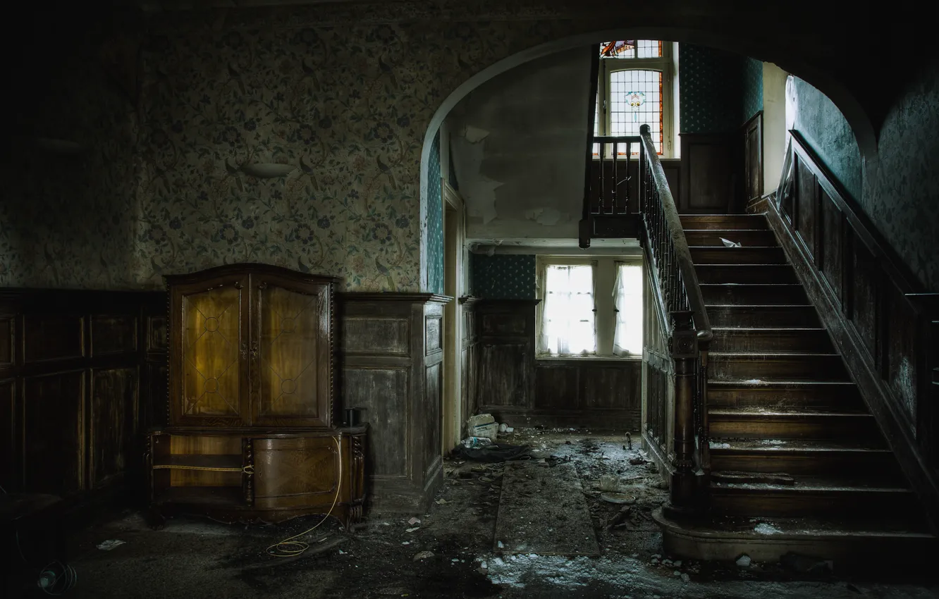 Photo wallpaper home, ladder, wardrobe, abandonment, furnished, sideboard