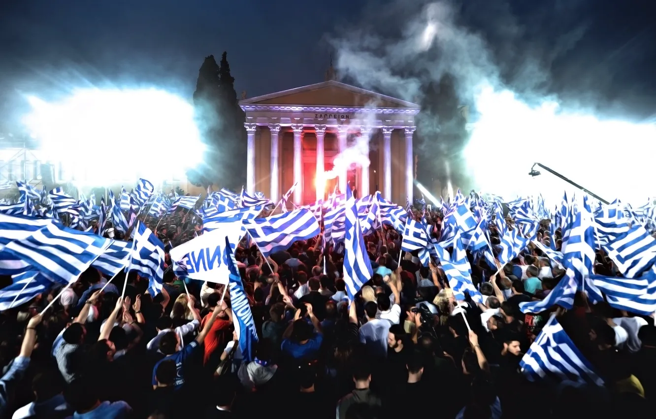 Photo wallpaper night, people, Greece, flag, rally, a lot