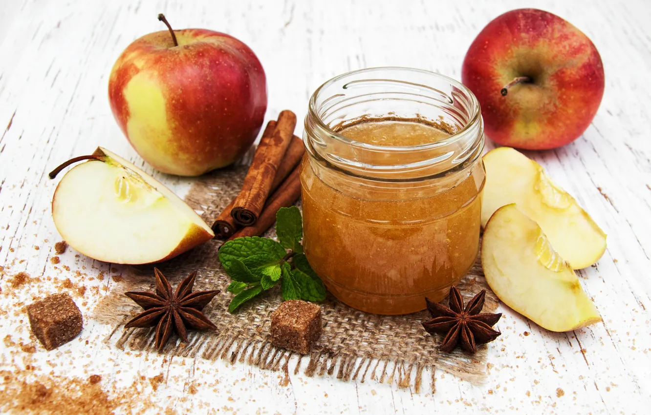 Photo wallpaper apples, Bank, cinnamon, jam, star anise, star anise