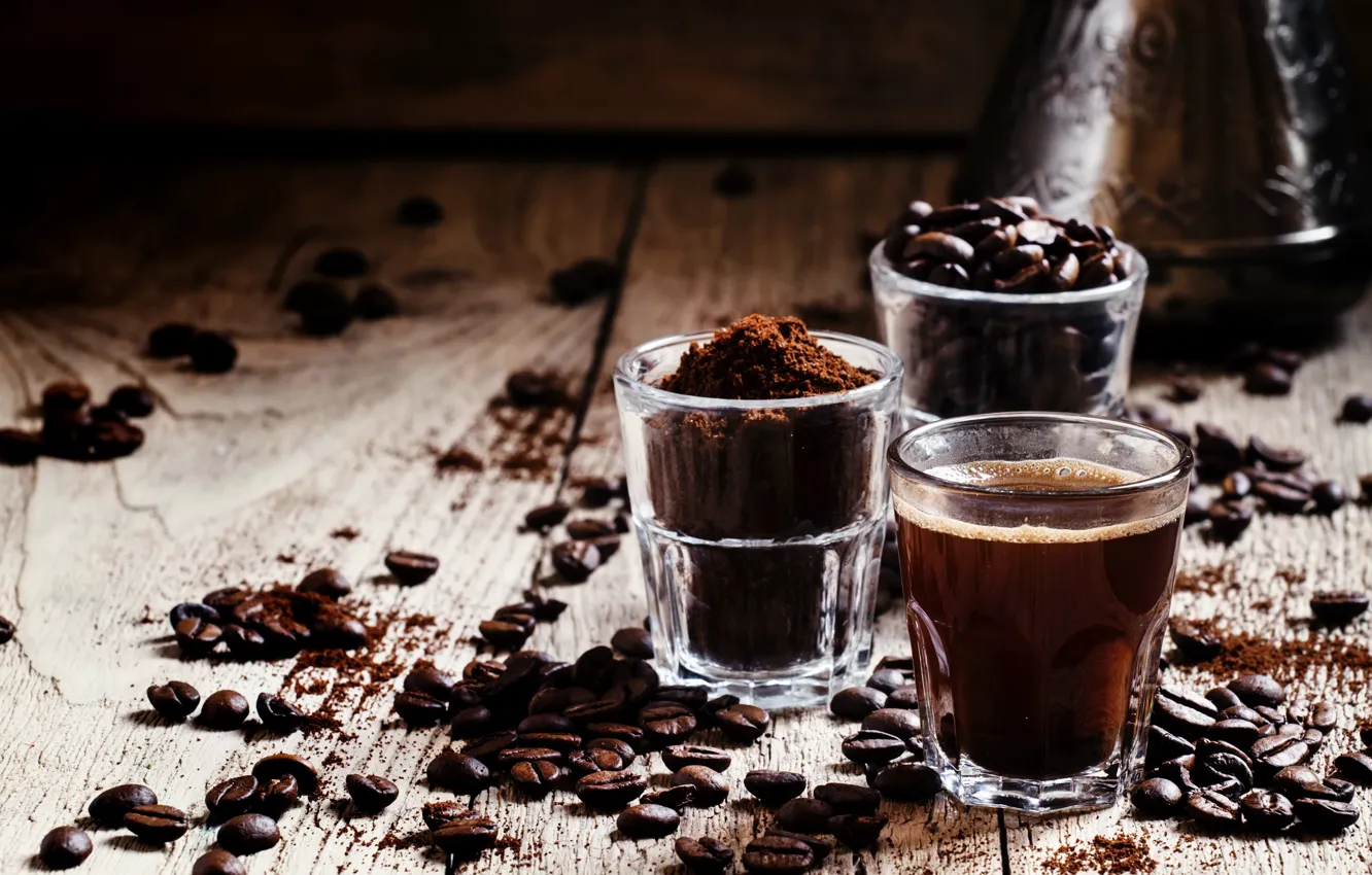 Photo wallpaper glass, coffee, drink, coffee beans