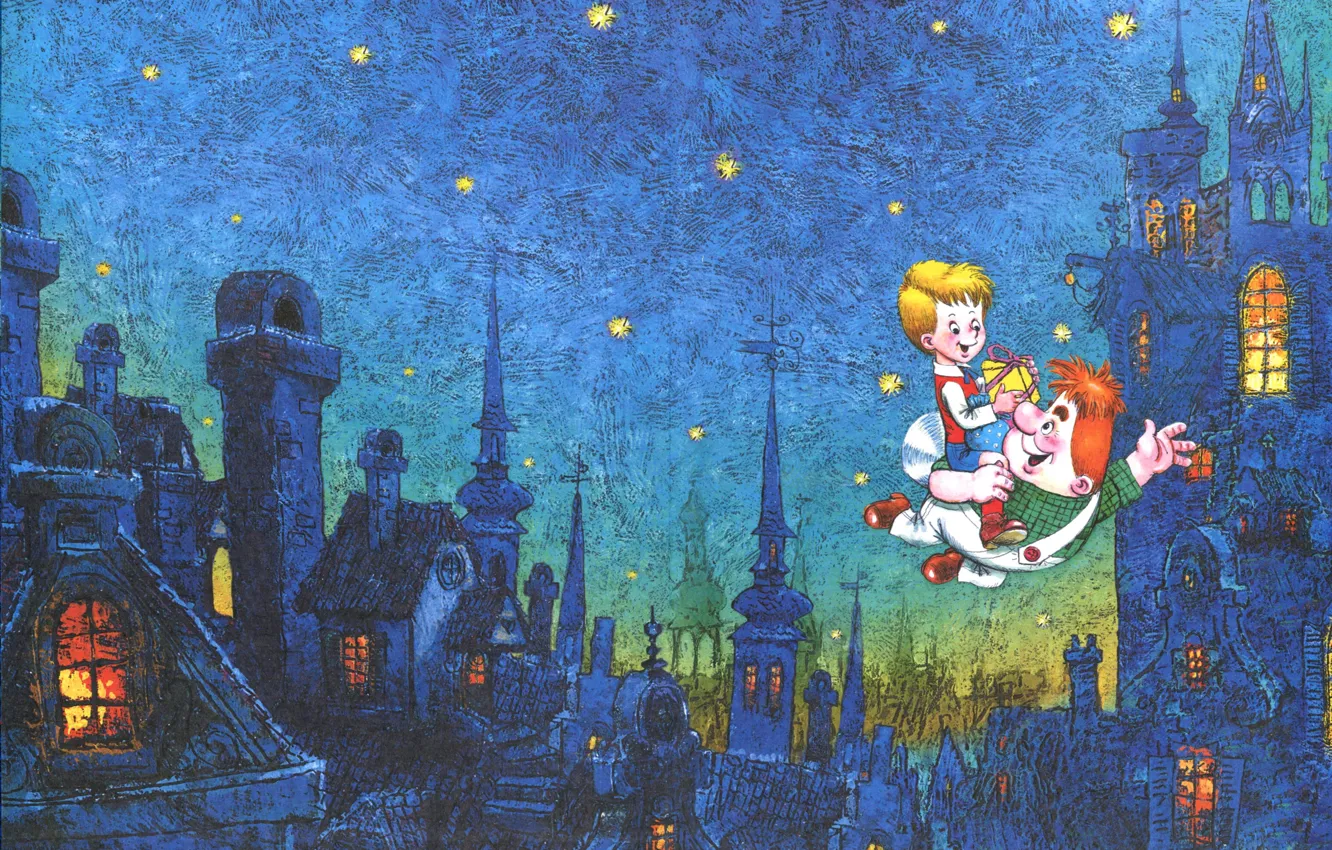 Photo wallpaper the sky, stars, the city, gift, Carlson, baby