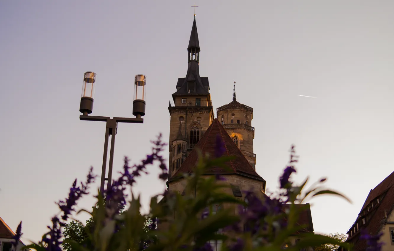 Photo wallpaper city, sky, evening, Stuttgart, church, Collegiate Church