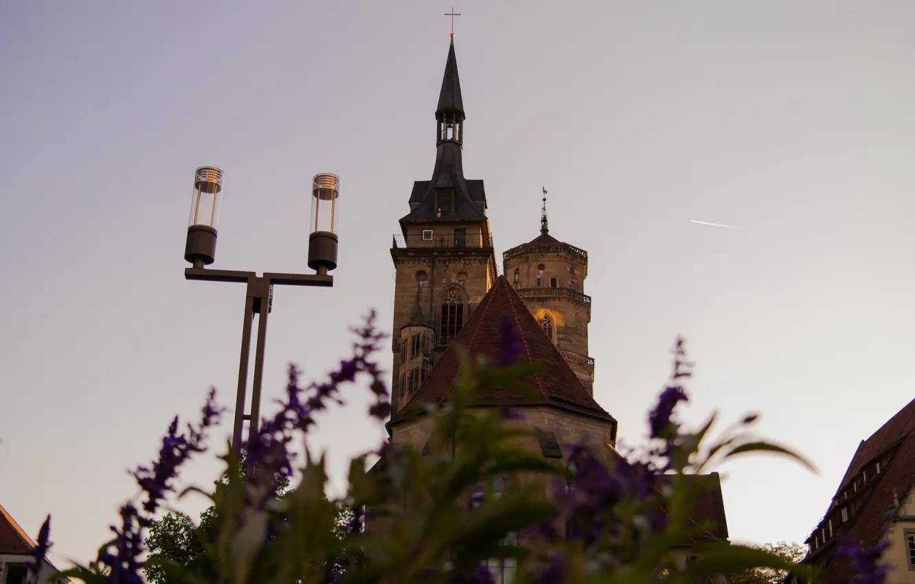 Photo wallpaper City, Sky, Evening, Stuttgart, Church, Collegiate Church