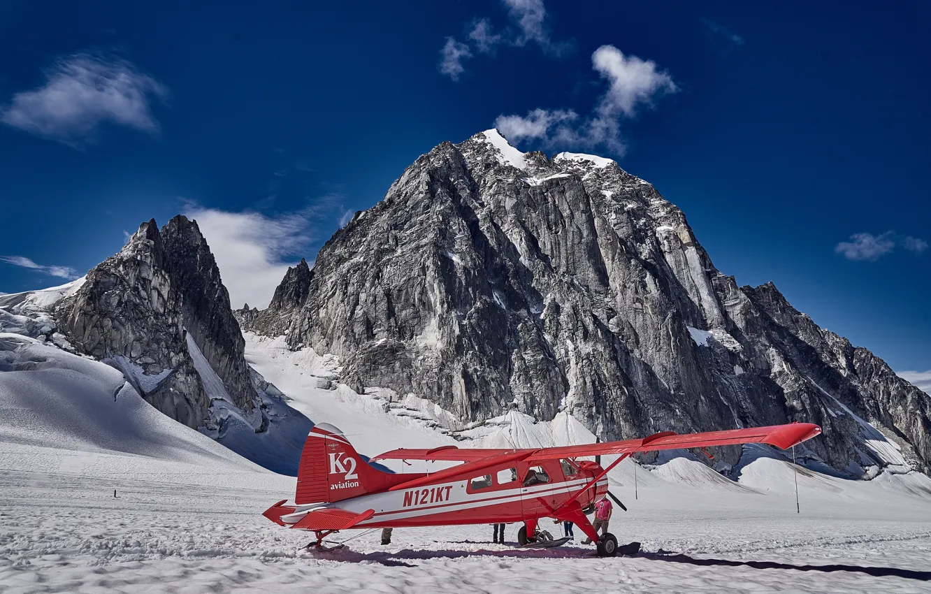 Photo wallpaper mountains, photo, the plane, sneng, Alaskа