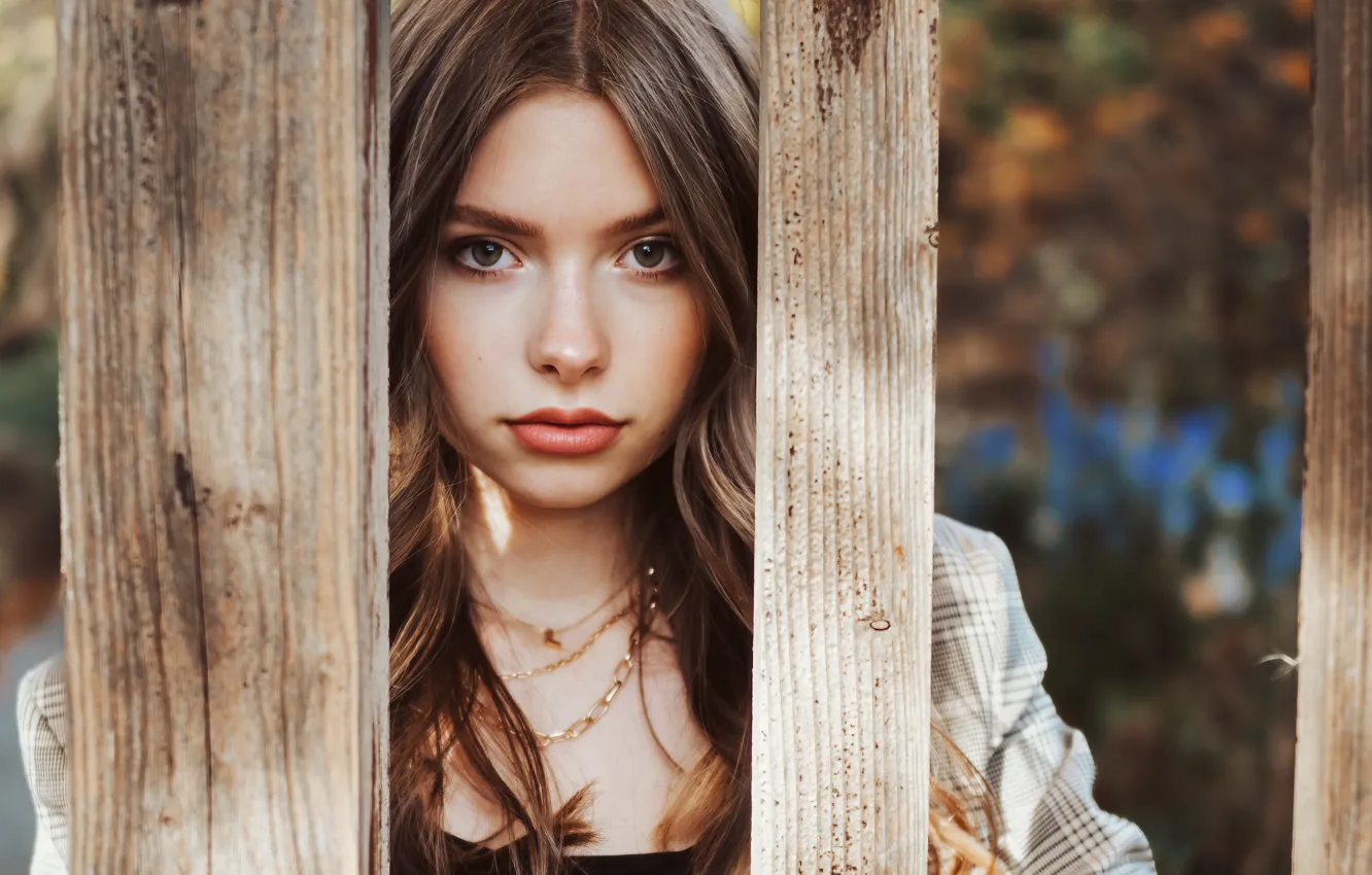 Photo wallpaper look, the fence, portrait, brown hair, beauty, Andreas-Joachim Lins, Lena Held