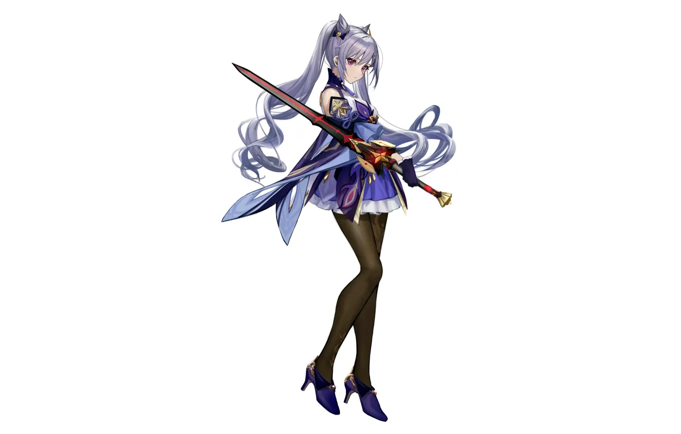 Photo wallpaper girl, sword, long hair, dress, anime, beautiful, red eyes, pretty