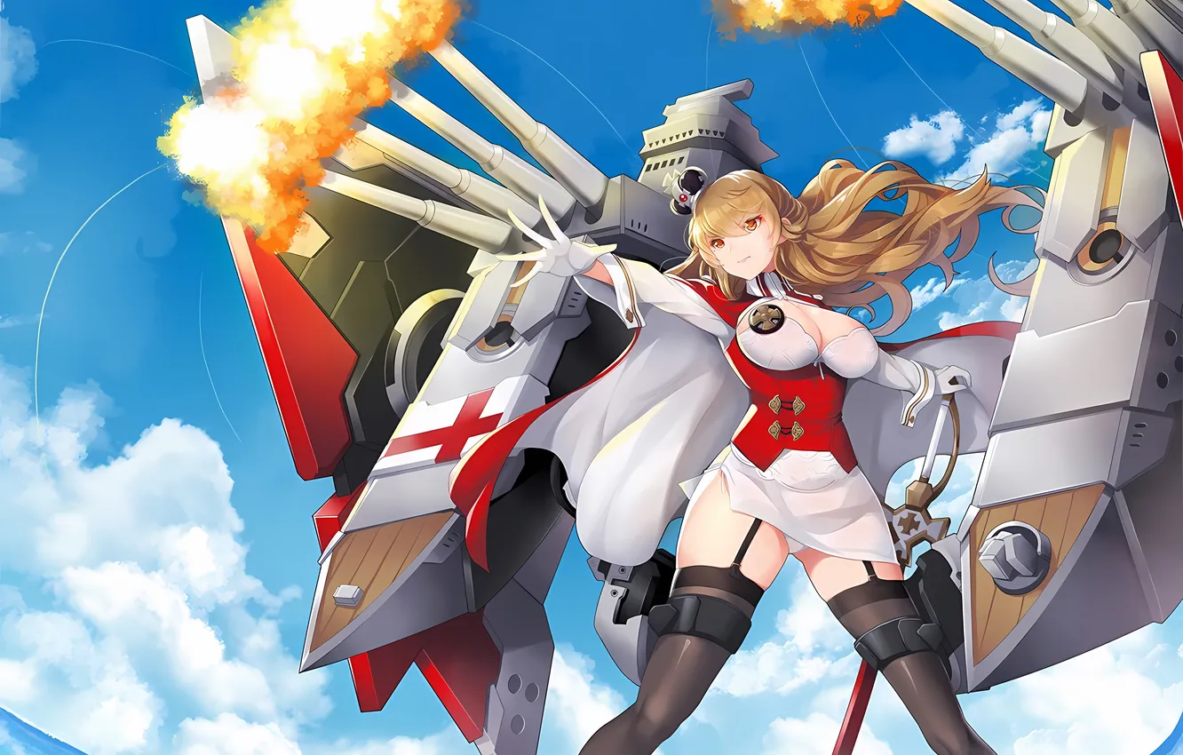 Photo wallpaper girl, sword, sexy, lingerie, cleavage, blouse, panties, thighhighs